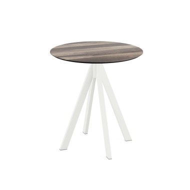 Veba - Infinity table de bistrot avec piètement blanc + plateau rond HPL Tropical Wood