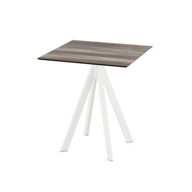 Veba - Infinity table de bistrot avec piètement blanc + plateau carré HPL Tropical Wood