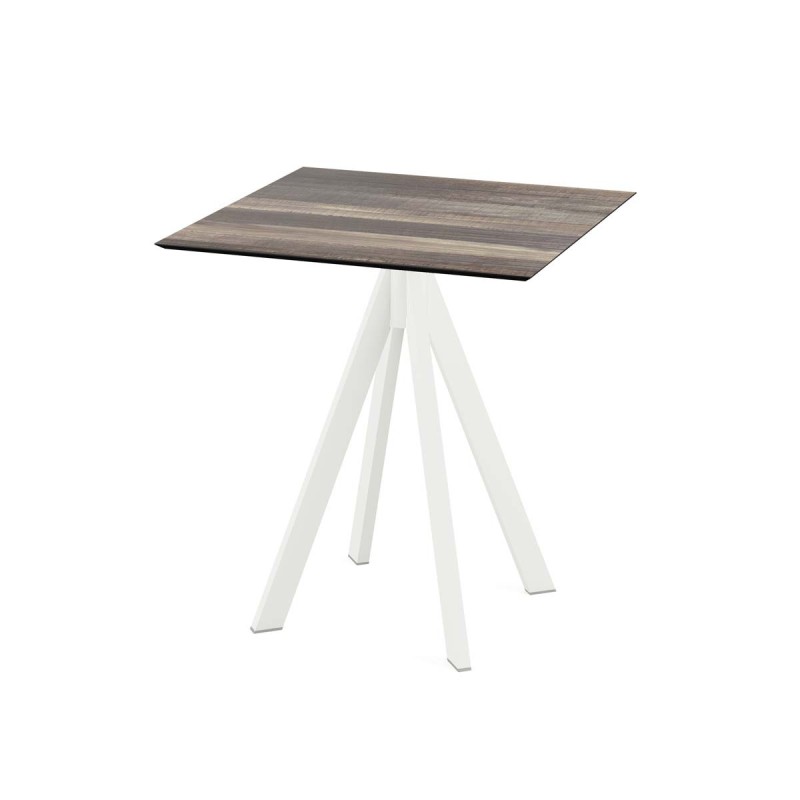 Veba - Infinity table de bistrot avec piètement blanc + plateau carré HPL Tropical Wood