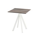Veba - Infinity table de bistrot avec piètement blanc + plateau carré HPL Tropical Wood