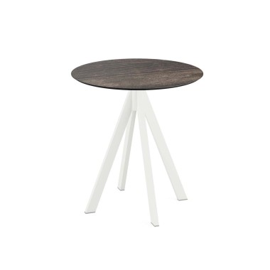 Veba - Infinity table de bistrot avec piètement blanc + plateau rond HPL Riverwashed Wood