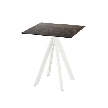 Veba - Infinity table de bistrot avec piètement blanc + plateau carré HPL Riverwashed Wood