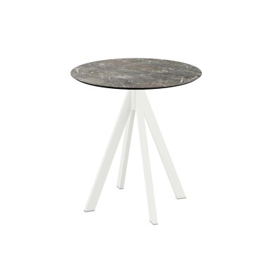 Veba - Infinity table de bistrot avec piètement blanc + plateau rond HPL Galaxy Marble