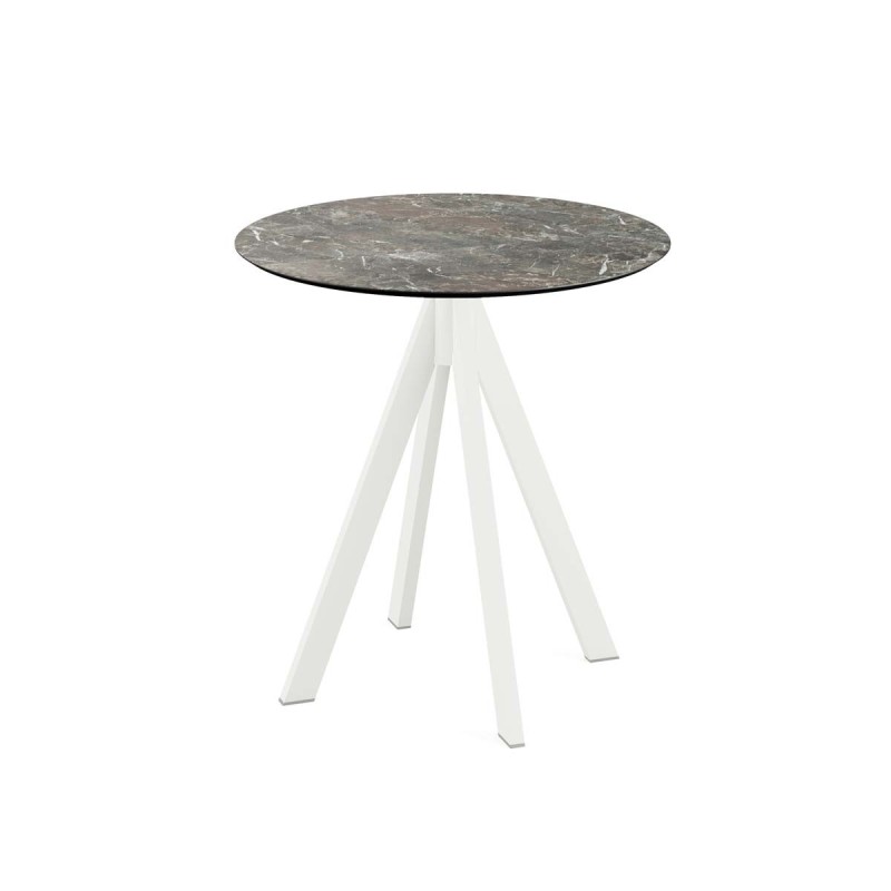 Veba - Infinity table de bistrot avec piètement blanc + plateau rond HPL Galaxy Marble