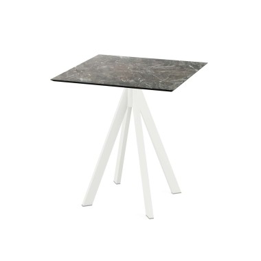 Veba - Infinity table de bistrot avec piètement blanc + plateau carré HPL Galaxy Marble