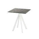 Veba - Infinity table de bistrot avec piètement blanc + plateau carré HPL Galaxy Marble