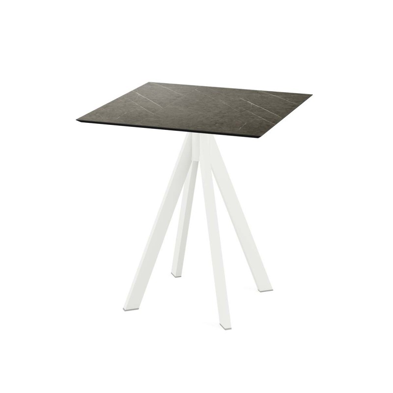 Veba - Infinity table de bistrot avec piètement blanc + plateau carré HPL Midnight Marble