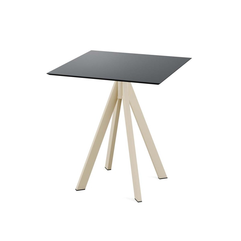 Veba - Infinity table de bistrot avec piètement sable + plateau carré HPL noir
