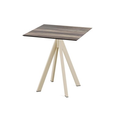 Veba - Infinity table de bistrot avec piètement sable + plateau carré HPL Tropical Wood