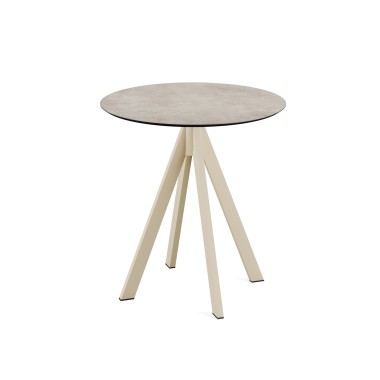 Veba - Infinity table de bistrot avec piètement sable + plateau rond HPL Moonstone