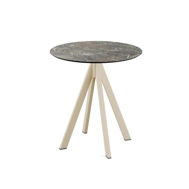 Veba - Infinity table de bistrot avec piètement sable + plateau rond HPL Galaxy Marble