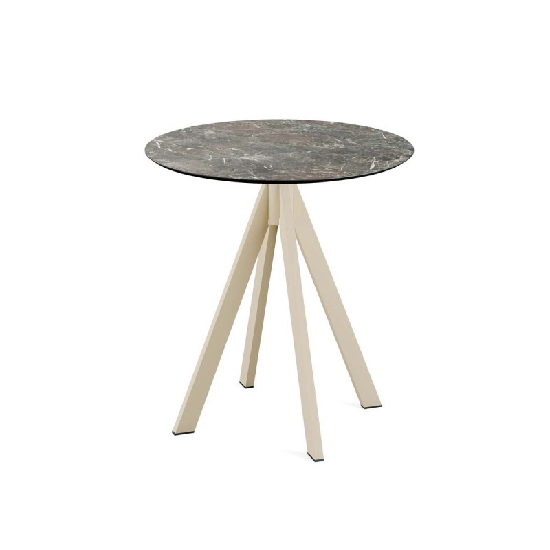 Veba - Infinity table de bistrot avec piètement sable + plateau rond HPL Galaxy Marble