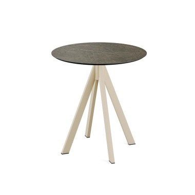 Veba - Infinity table de bistrot avec piètement sable + plateau rond HPL Midnight Marble