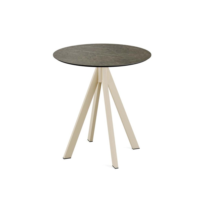 Veba - Infinity table de bistrot avec piètement sable + plateau rond HPL Midnight Marble