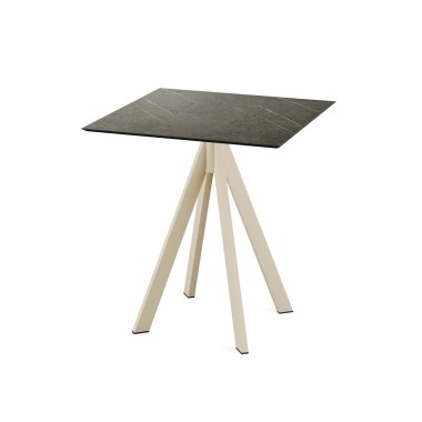 Veba - Infinity table de bistrot avec piètement sable + plateau HPL carré Midnight Marble