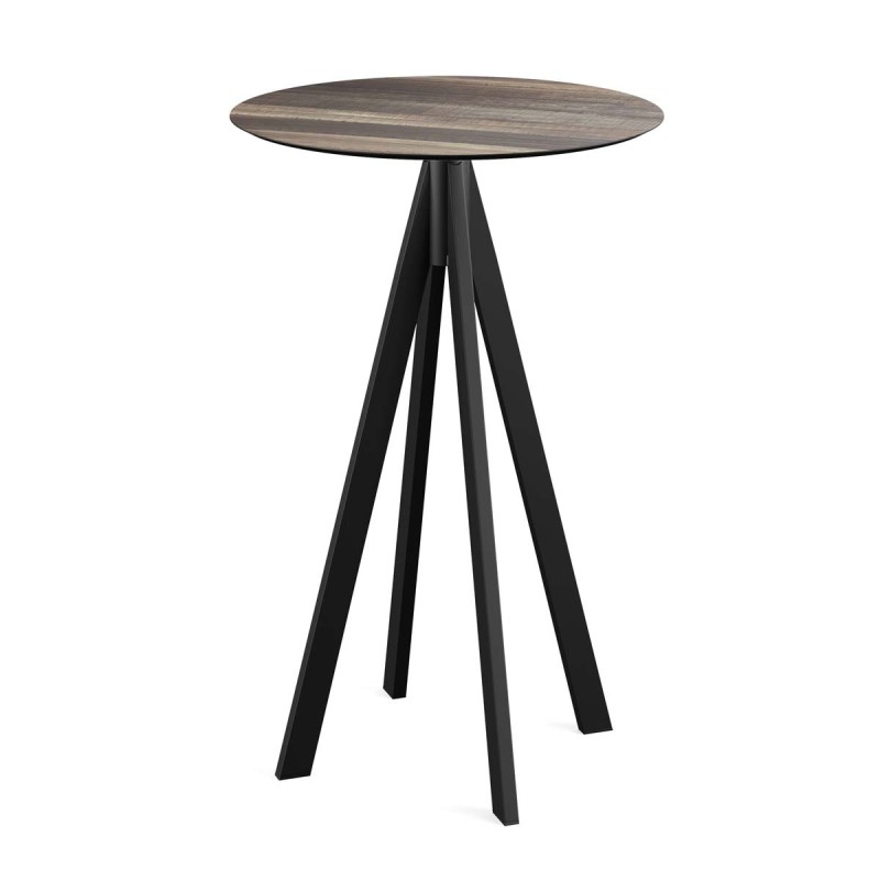 Veba - Infinity mange-debout avec piètement noir + plateau HPL rond Tropical Wood