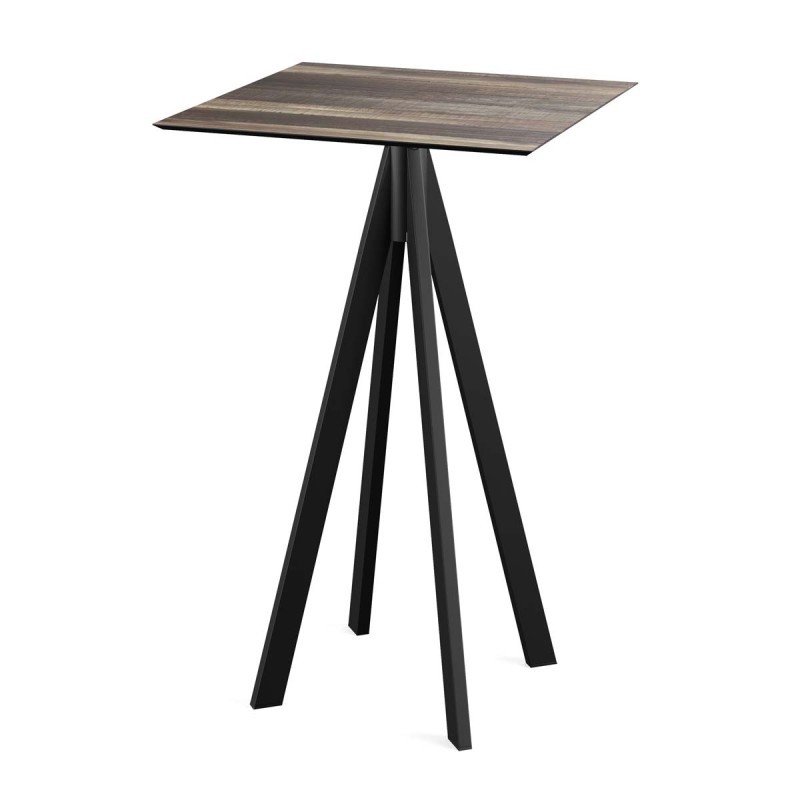 Veba - Infinity mange-debout avec piètement noir + plateau HPL  carré Tropical Wood