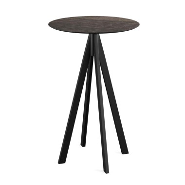 Veba - Infinity mange-debout avec piètement noir + plateau HPL rond Riverwashed Wood