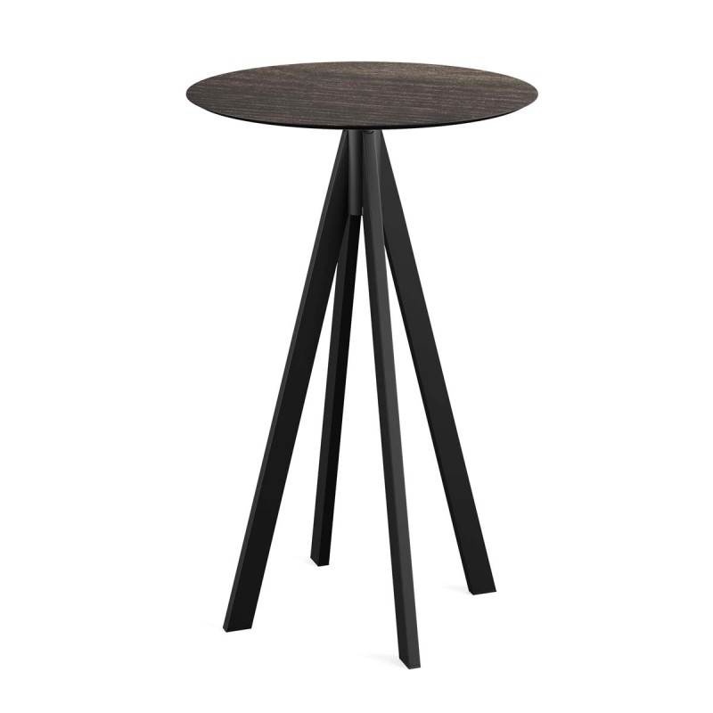 Veba - Infinity mange-debout avec piètement noir + plateau HPL rond Riverwashed Wood
