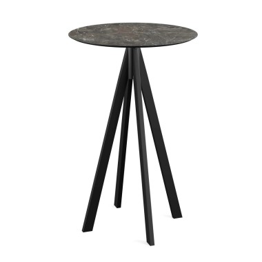 Veba - Infinity mange-debout avec piètement noir + plateau HPL rond Galaxy Marble