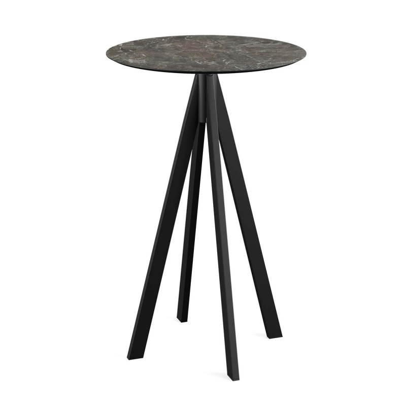 Veba - Infinity mange-debout avec piètement noir + plateau HPL rond Galaxy Marble