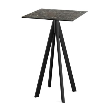 Veba - Infinity mange-debout avec piètement noir + plateau HPL carré Galaxy Marble