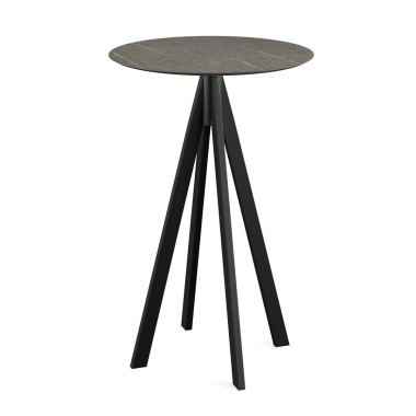 Veba - Infinity mange-debout avec piètement noir + plateau HPL rond Midnight Marble