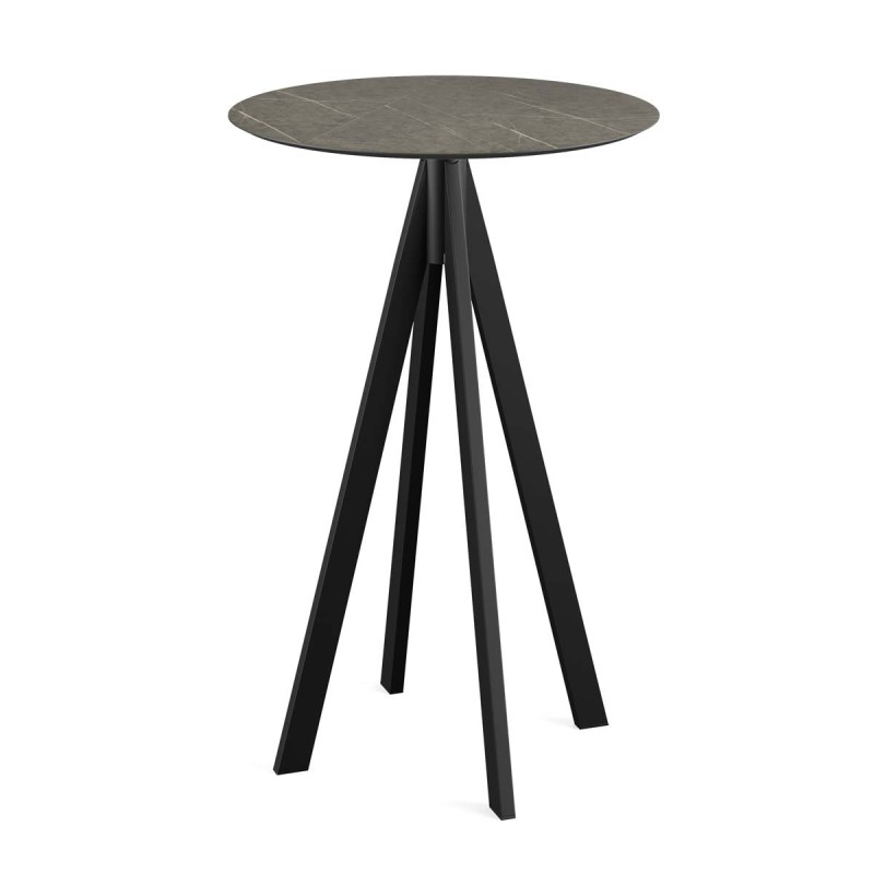 Veba - Infinity mange-debout avec piètement noir + plateau HPL rond Midnight Marble