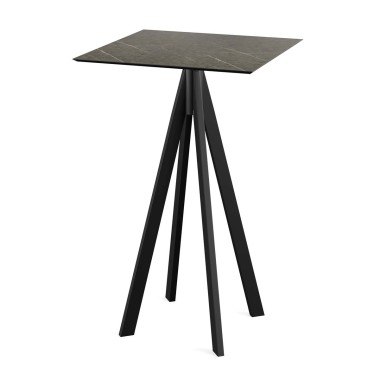 Veba - Infinity mange-debout avec piètement noir + plateau HPL carré Midnight Marble