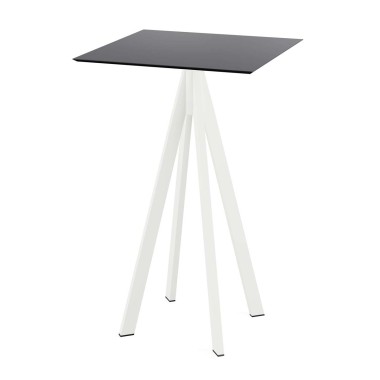 Veba - Infinity mange-debout avec piètement blanc + plateau HPL carré noir