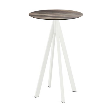 Veba - Infinity mange-debout avec piètement blanc + plateau HPL rond Tropical Wood