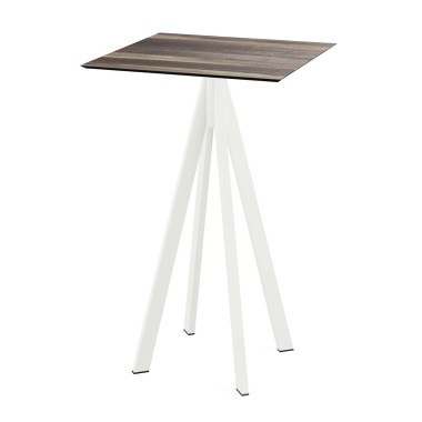 Veba - Infinity mange-debout avec piètement blanc + plateau HPL carré Tropical Wood