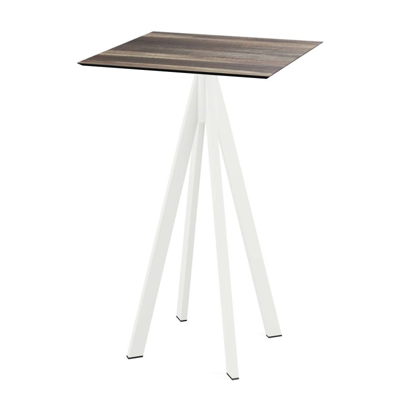 Veba - Infinity mange-debout avec piètement blanc + plateau HPL carré Tropical Wood