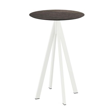 Veba - Infinity mange-debout avec piètement blanc + plateau HPL rond Riverwashed Wood