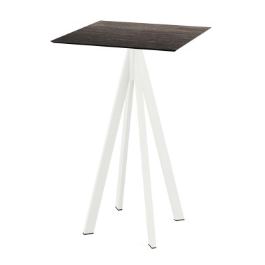 Veba - Infinity mange-debout avec piètement blanc + plateau HPL  carré Riverwashed Wood