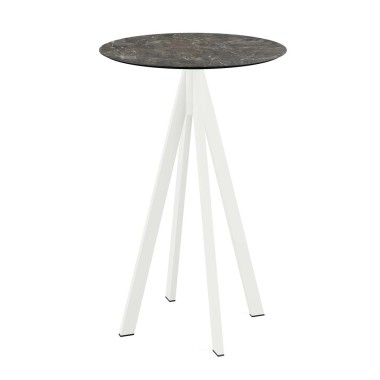 Veba - Infinity mange-debout avec piètement blanc + plateau HPL rond Galaxy Marble