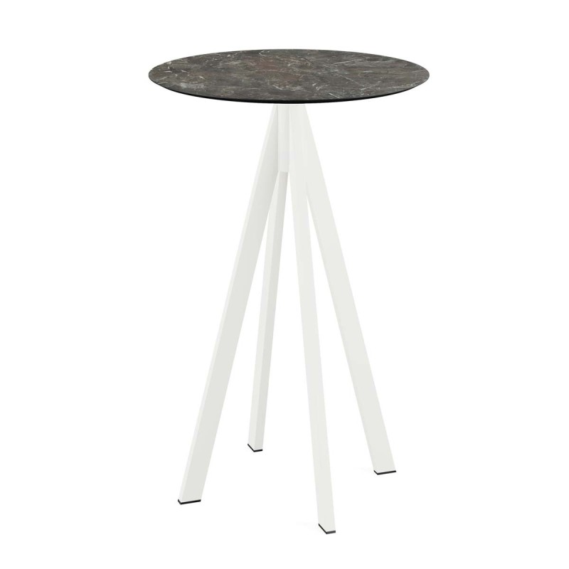 Veba - Infinity mange-debout avec piètement blanc + plateau HPL rond Galaxy Marble