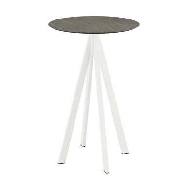 Veba - Infinity mange-debout avec piètement blanc + plateau HPL rond Midnight Marble