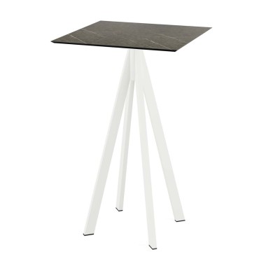 Veba - Infinity mange-debout avec piètement blanc + plateau HPL carré Midnight Marble
