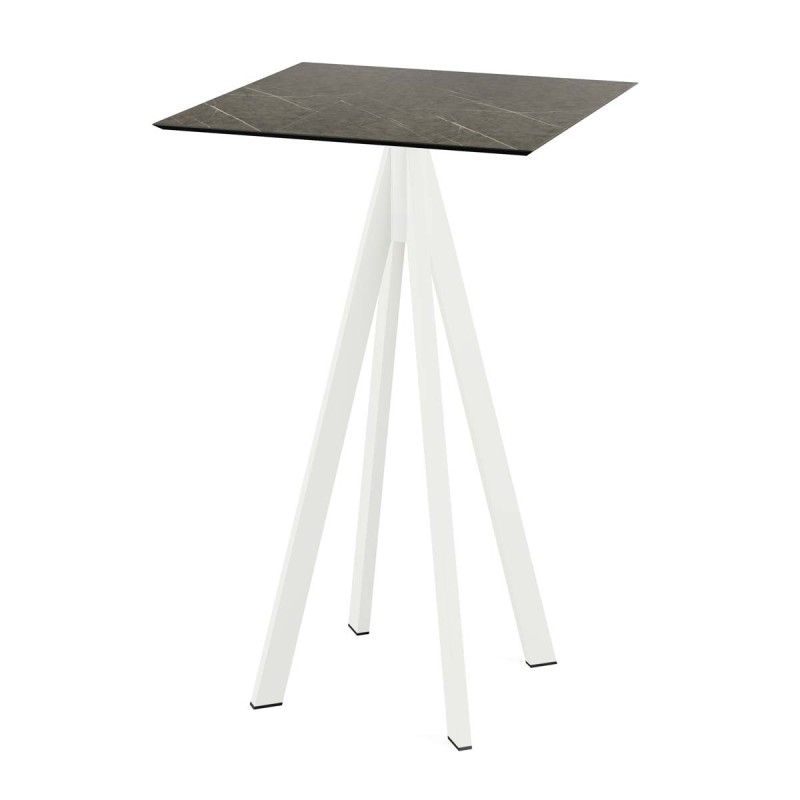 Veba - Infinity mange-debout avec piètement blanc + plateau HPL carré Midnight Marble