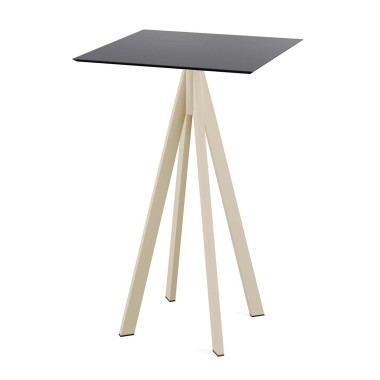 Veba - Infinity mange-debout avec piètement sable + plateau carré HPL noir