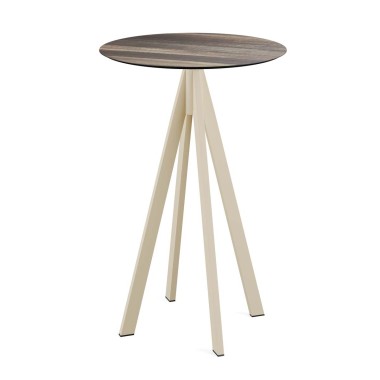Veba - Infinity mange-debout avec piètement sable + plateau rond HPL Tropical Wood