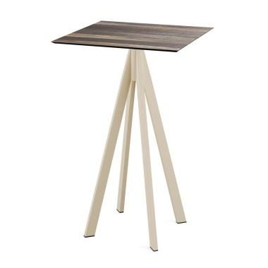 Veba - Infinity mange-debout avec piètement sable + plateau carré HPL Tropical Wood
