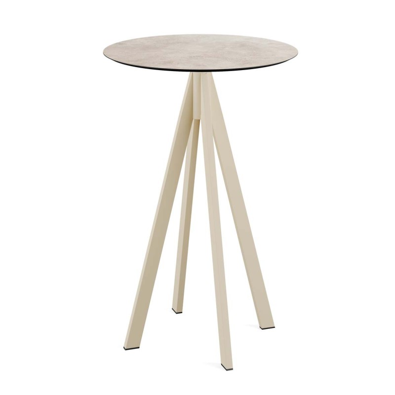 Veba - Infinity mange-debout avec piètement sable + plateau rond HPL Moonstone