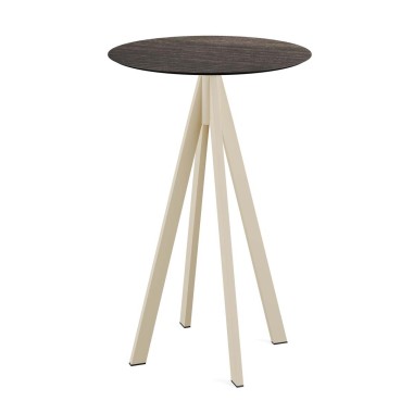 Veba - Infinity mange-debout avec piètement sable + plateau HPL rond Riverwashed Wood