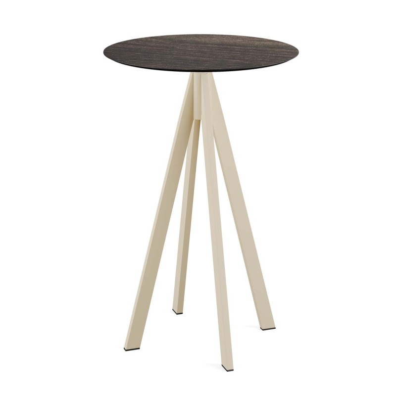 Veba - Infinity mange-debout avec piètement sable + plateau HPL rond Riverwashed Wood