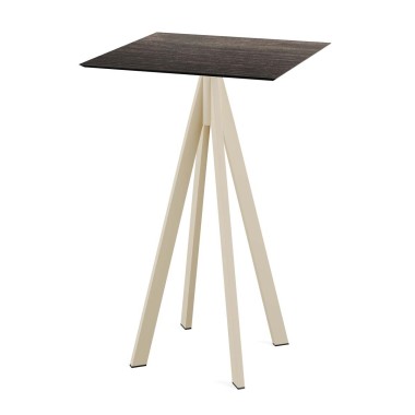 Veba - Infinity mange-debout avec piètement sable + plateau HPL carré Riverwashed Wood