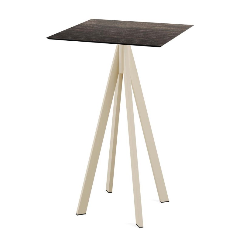 Veba - Infinity mange-debout avec piètement sable + plateau HPL carré Riverwashed Wood
