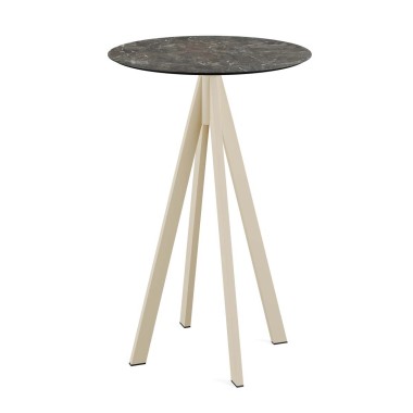 Veba - Infinity mange-debout avec piètement sable + plateau HPL rond Galaxy Marble