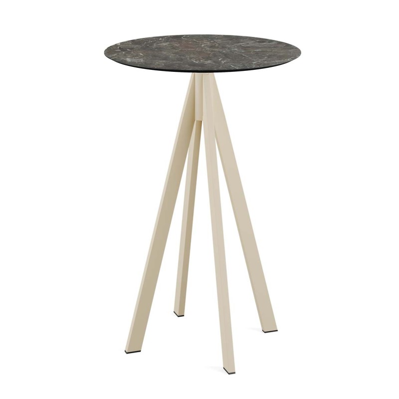 Veba - Infinity mange-debout avec piètement sable + plateau HPL rond Galaxy Marble